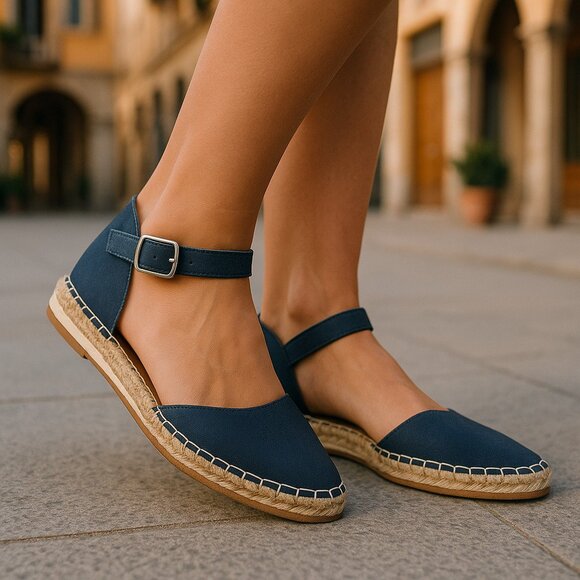 Lucky Brand Blue Espadrille Ankle Strap Flats RENIYA Ladies 6.5M Leather Upper - Picture 1 of 7